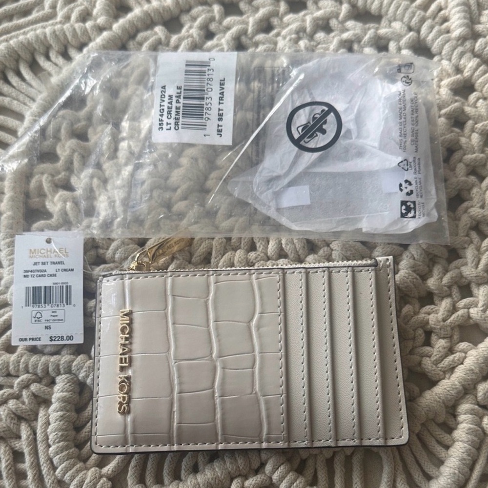Michael Kors Ivory Croc-Embossed Card Case